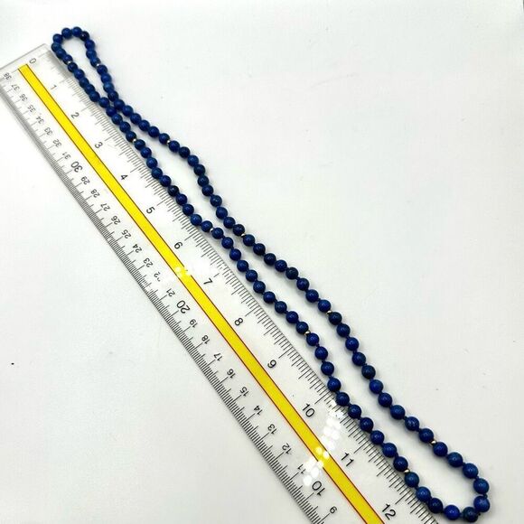 lapis lazuli long knotted beaded necklace - Picture 5 of 6